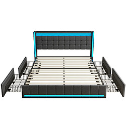 MEXUS Lit Double 140x190 cm avec LED et USB, 4 Tiroirs, Lit adulte de Tiroir, Lin, Gris Foncé pas cher