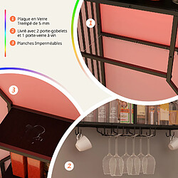Rack de bar mural-Puluomis-Éclairage RGB contrôlable par APP, verre trempé 5?mm, supports pour verres, montage réversible-Noir pas cher