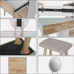 Acheter Coiffeuse-Puluomis--Miroir ovale LED 3 modes, caisson mobile,4 tiroirs,tabouret rembourré-Blanc