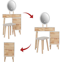 Avis Coiffeuse-Puluomis--Miroir ovale LED 3 modes, caisson mobile,4 tiroirs,tabouret rembourré-Blanc