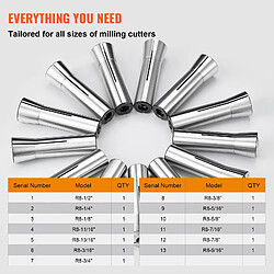 VEVOR R8JT13 - Pinces de serrage R8 13 pièces - 1/8"-7/8" (3,2-22,2 mm) pas cher