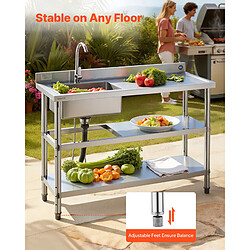 VEVOR SS1200-2 - Acier inoxydable - 120x50x94 cm - Cuve unique - Robinet 360° pas cher