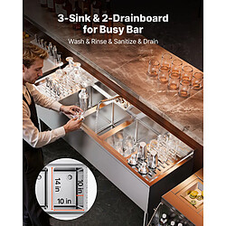 Acheter VEVOR JC-BAR-3B60-LR-320 - Inox 304 - 1524 x 470 x 838 mm - 3 cuves - Double égouttoir