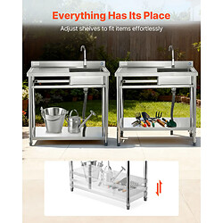 Avis VEVOR SS100-2 - 100x50x94 cm - Inox - Cuve unique - Robinet 360° - Tablette réglable