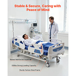 Acheter VEVOR YXZ-C5 - Blanc/Bleu - Lit médicalisé électrique 5 fonctions - 250 kg - Matelas 195x90x10 cm