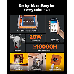 Avis VEVOR L8 - Graveur laser 20 W 400 x 400 mm - Caméra intégrée - Classe 1 - Compatible LaserGRBL/LightBurn/CutLabX - Pour bois cuir papier acrylique.