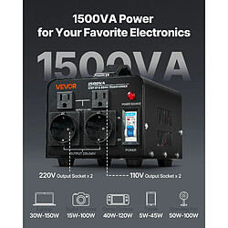 Acheter VEVOR HYOG-1500VA - 1500 VA - Commutable 110 V/220 V - 2 prises US, 2 prises EU - Cordon UE