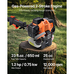 Avis VEVOR 2500 - Orange Black Silver - 25 cc - Perche extensible 2,12–3,62 m - Guide 30,5 cm - Réservoir 650 ml