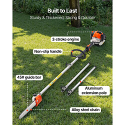 VEVOR 2500 - Orange Black Silver - 25 cc - Perche extensible 2,12–3,62 m - Guide 30,5 cm - Réservoir 650 ml pas cher