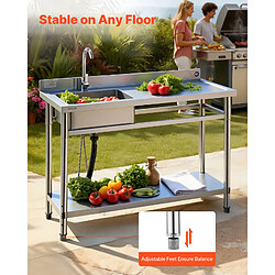 VEVOR SS1200-1 - Acier inoxydable 120x50x94 cm - Cuve unique gauche - Robinet 360° eau chaude/froide pas cher