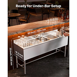 Avis VEVOR JC-BAR-3B60-LR-320 - Inox 304 - 1524 x 470 x 838 mm - 3 cuves - Double égouttoir