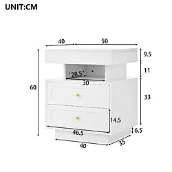 Acheter MIVRAY Table de chevet LED avec 2 tiroirs, niche ouverte, blanc