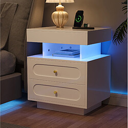 Avis MIVRAY Table de chevet LED avec 2 tiroirs, niche ouverte, blanc