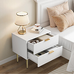 MIVRAY Table de chevet blanche 2 tiroirs, pieds métal pas cher