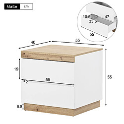 Acheter MIVRAY Table de chevet 2 tiroirs blanc et chêne, 55 x 40 x 55 cm