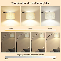 Avis Lampadaire à arc - Puluomis - abat-jour lin 270° orientable, télécommande + pédale, température de couleur variable, minuterie 1h - Noir