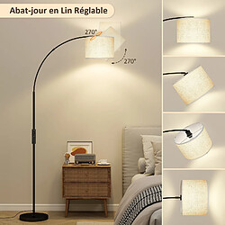 Acheter Lampadaire à arc - Puluomis - abat-jour lin 270° orientable, télécommande + pédale, température de couleur variable, minuterie 1h - Noir