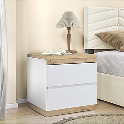 Avis MIVRAY Table de chevet 2 tiroirs blanc et chêne, 55 x 40 x 55 cm