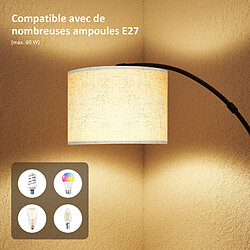 Lampadaire à arc - Puluomis - abat-jour lin 270° orientable, télécommande + pédale, température de couleur variable, minuterie 1h - Noir pas cher