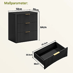 Acheter MIVRAY Table de chevet noire 3 tiroirs, finition rainurée et poignées métal