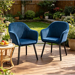 MIVRAY Lot de 2 chaises de salle à manger en velours avec accoudoirs, noir et bleu pas cher