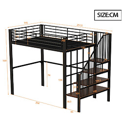 Avis modfu Lit mezzanine 140 x 200 en métal noir avec bureau et rangement