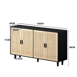 Avis modfu Cabinet de rangement 4 portes en rotin 158 cm noir