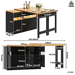 modfu Bartisch extensible LED 120-180 cm Noir/Naturel pas cher