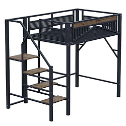 modfu Lit mezzanine 140x200 cm noir avec bureau et rangement pas cher