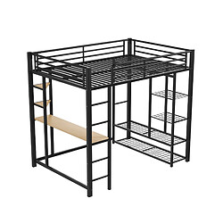 Acheter modfu Lit mezzanine 140x200 cm avec bureau, penderie et étagères noir