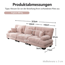 Avis modfu Canapé d’angle modulable 3 places chenille rose 313 cm