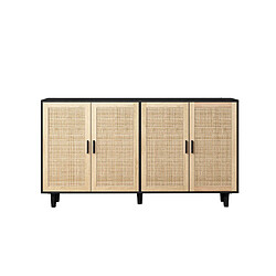 Acheter modfu Cabinet de rangement 4 portes en rotin 158 cm noir