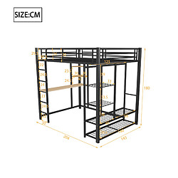 Avis modfu Lit mezzanine 140x200 cm avec bureau, penderie et étagères noir
