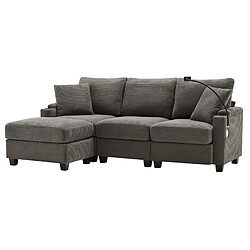 modfu Canapé d'angle L convertible 3-4 places, tissu côtelé gris foncé pas cher