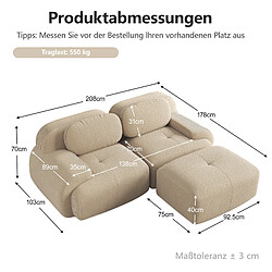 Avis modfu Canapé d'angle modulaire beige en corduroy 208x178x70 cm sans montage