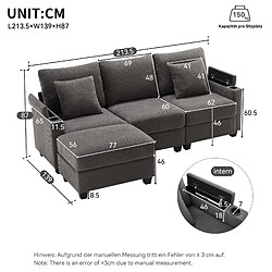 Avis modfu Canapé d'angle L convertible 3-4 places, tissu côtelé gris foncé