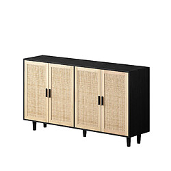 modfu Cabinet de rangement 4 portes en rotin 158 cm noir pas cher