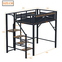 Avis modfu Lit mezzanine 140x200 cm noir avec bureau et rangement