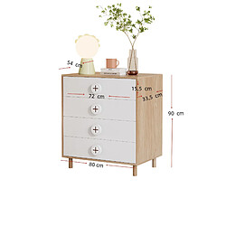 Avis modfu Commode 4 tiroirs 80x54x90 cm Naturel et Blanc