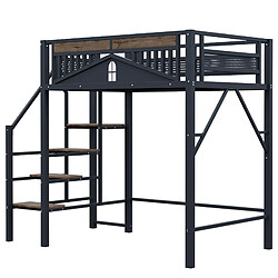 Acheter modfu Lit mezzanine 140x200 cm noir avec bureau et rangement