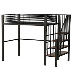 modfu Lit mezzanine 140 x 200 en métal noir avec bureau et rangement pas cher