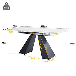 Avis modfu Table extensible 99-159 cm, plateau blanc, pieds noirs