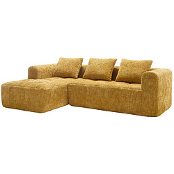 modfu Canapé d'angle 3 places en chenille 250 x 158 cm jaune pas cher