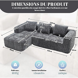 Avis modfu Canapé d’angle 3 places 250 cm en chenille avec méridienne, gris