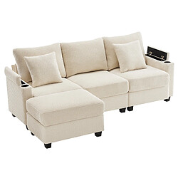 Acheter modfu Canapé d’angle L convertible 3/4 places Beige, avec repose-pieds