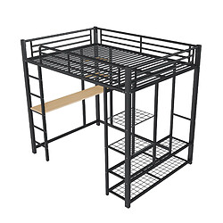 modfu Lit mezzanine 140x200 cm avec bureau, penderie et étagères noir pas cher