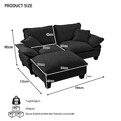 Avis modfu Canapé d’angle modulaire 194 x 151 x 90 cm, chenille noire