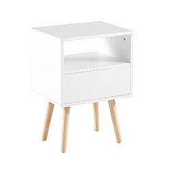 modfu Table de chevet rotin 1 tiroir H55 cm blanche avec pieds en Bois pas cher