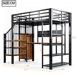 Avis modfu Lit mezzanine 90x200 cm noir avec bureau, LED et prise