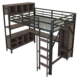 Acheter modfu Lit mezzanine 140x200 cm avec bureau, LED et rangement, noir